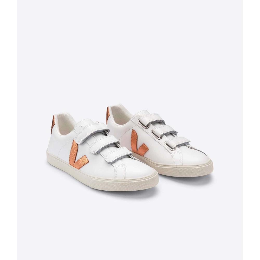 Veja 3-LOCK LEATHER Women's Sneakers White/Orange | CA 604UZG